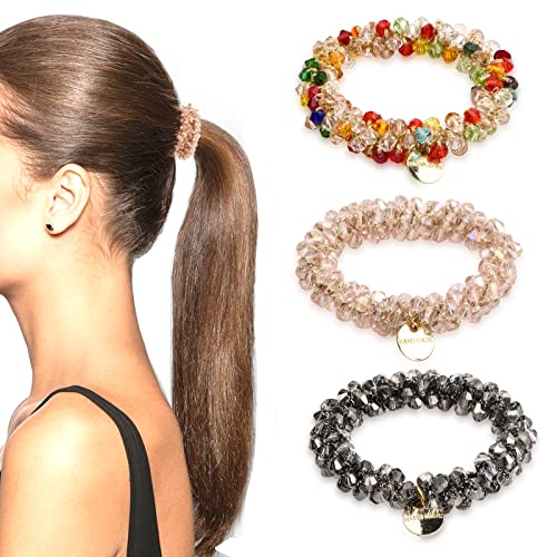 Laughhe 3 Stück Haargummis mit Perlen, Scrunchies Kristall Haargummis Damen Elastische Haarbänder, Pferdeschwanz Haarschmuck Haargummi für Damen und Mädchen von Laughhe