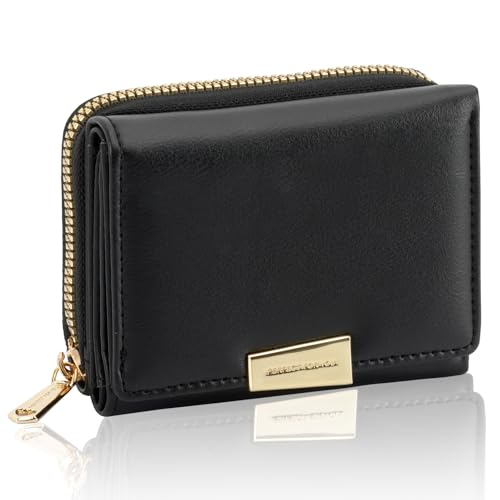 Laughhe Geldbeutel Damen Klein, Geldbörse Damen Klein Leder Portemonnaie mit Zipper Münzfach Kartenfäche Elegante Brieftasche Geldtasche Damengeldbörsen für Frauen Mädchen (Schwarz) von Laughhe