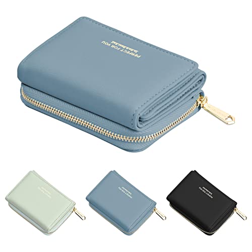 Laughhe Geldbeutel Damn, Mini Geldbörse Damen Leder Portemonnaie Klein und im Kurzformat, Kleine Brieftasche Geldtasche Damengeldbörsen mit vielen Fächern für Frauen Mädchen (Blau) von Laughhe