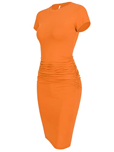 Laughido Damen Kurzarm Rüschen Sommerkleid Knielang Casual Bodycon T-Shirt Kleid, Orange, X-Groß von Laughido