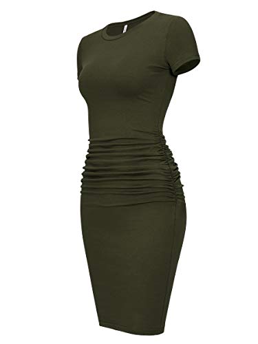 Laughido Damen Kurzarm Rüschen Sommerkleid Knielang Casual Bodycon T-Shirt Kleid, armee-grün, Groß von Laughido