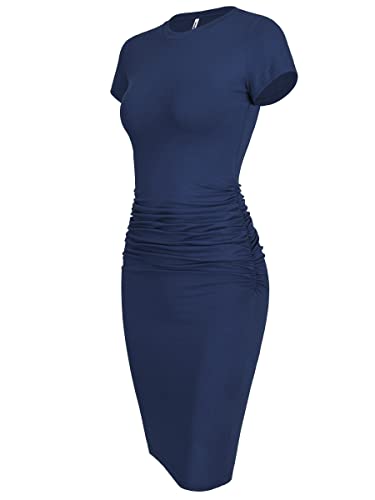 Laughido Damen Kurzarm Rüschen Sommerkleid Knielang Casual Bodycon T-Shirt Kleid, königsblau, X-Groß von Laughido