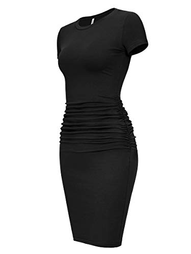 Laughido Damen Kurzarm Rüschen Sommerkleid Knielang Casual Bodycon T-Shirt Kleid, schwarz, Klein von Laughido