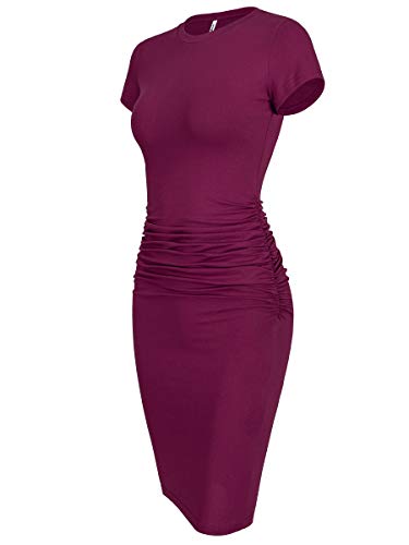 Laughido Damen Kurzarm Rüschen Sommerkleid Knielang Casual Bodycon T-Shirt Kleid, violett, rot, X-Groß von Laughido