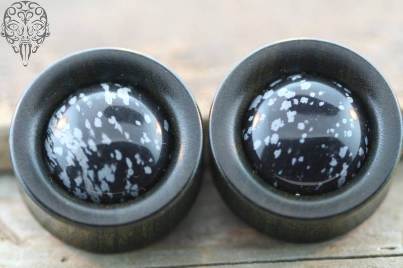 1 1/8 Lignum Vitae Mit Inlay Aus Schneeflockenobsidian. Es Ist Das Einzige Paar, Je Hergestellt Wurde von LaughingBuddhaStudio