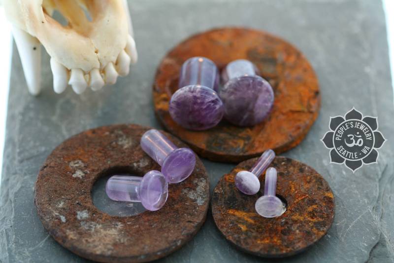 Menschen Schmuck - Amethyst Stein Single Flare Plugs | Silikon O Ringe Enthalten von LaughingBuddhaStudio