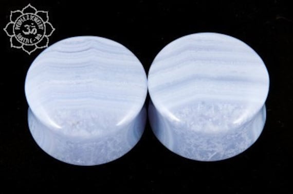 Volksschmuck - Blaue Spitze Achat Doppelrund/Double Flared Stone Plugs von LaughingBuddhaStudio