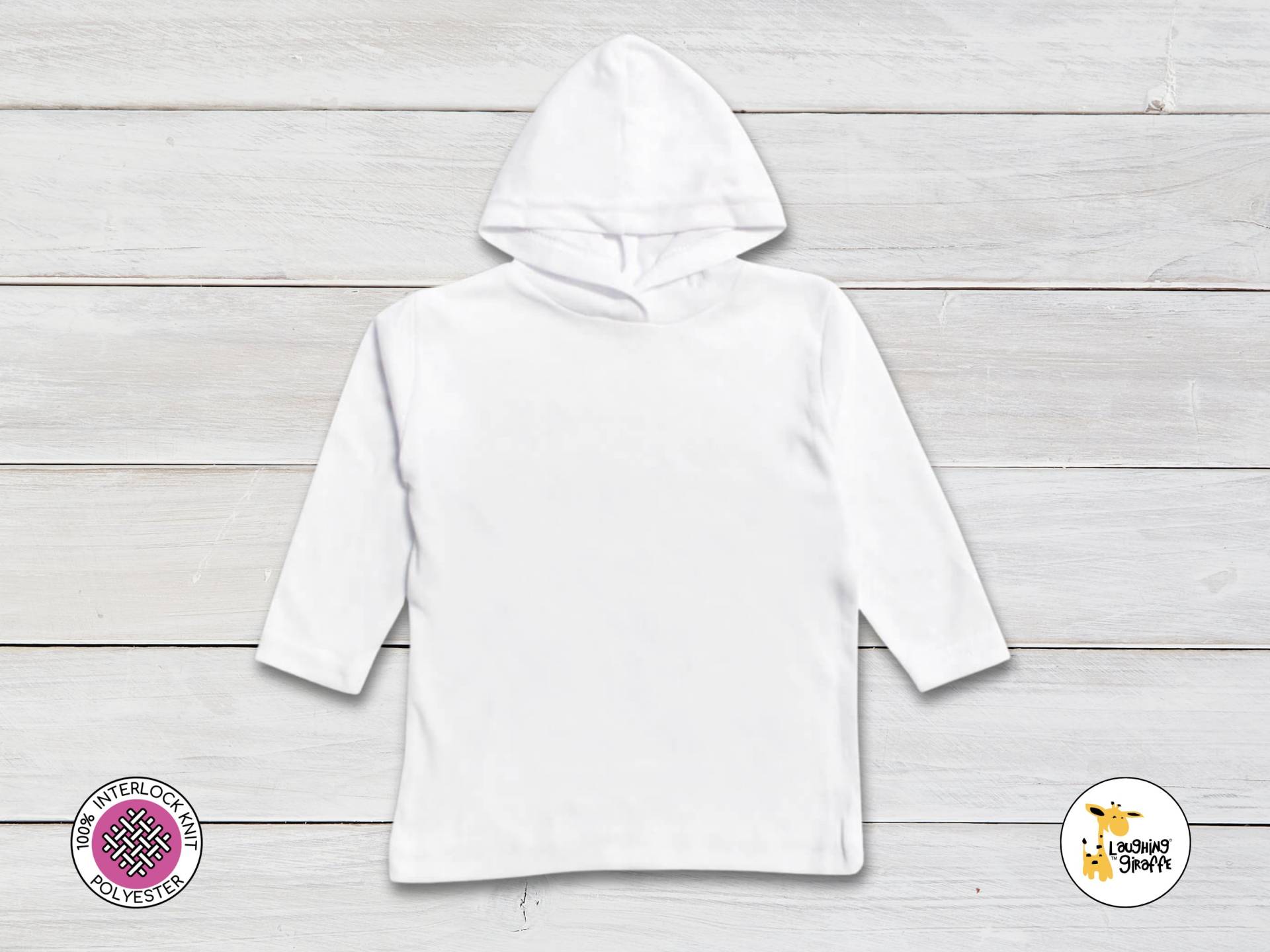 Kleinkind & Kind Langarm Kapuzen-T-Shirt Weiss 100% Polyester Personalisieren Sie Benutzerdefinierte Sublimationsstickerei-Siebdruck von LaughingGiraffeShop