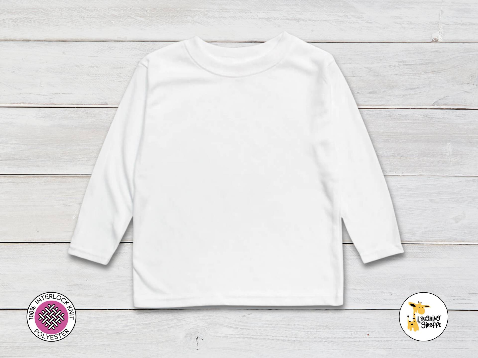 Kleinkind & Kinder Blank Langarm Rundhals T-Shirt - Weiss 100% Polyester Personalisieren-Custom-Sublimation-stickerei -Siebdruck von LaughingGiraffeShop