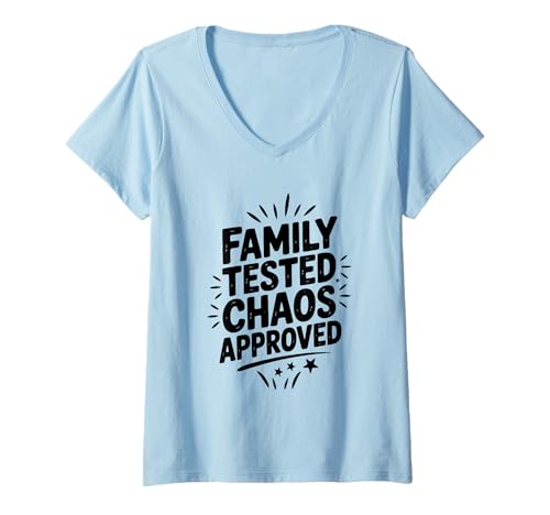 Damen Von der Familie getestetes Chaos genehmigtes lustiges Familientreffen T-Shirt mit V-Ausschnitt Damen Von der Familie getestetes Chaos genehmigtes lustiges Familientreffen T-Shirt mit V-Ausschnitt von Laughter and Love Family Apparel for Occasions
