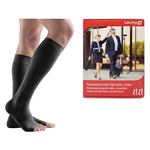 Lauma Medical, 23-32 mmHg medizinische Kompressionskniestrümpfe für Damen und Herren, Klasse II, Class 2, Offene Zehenbereich, Schwarz, S von Lauma Medical