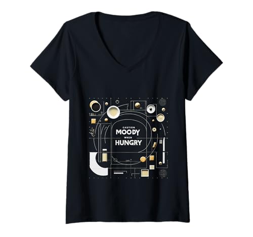 Damen Caution Moody When Hungry Humor Snack Food Haltung |- T-Shirt mit V-Ausschnitt Damen Caution Moody When Hungry Humor Snack Food Haltung |- T-Shirt mit V-Ausschnitt von Launischer und hungriger Food -Liebhaber