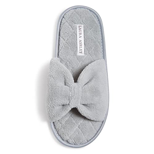 Laura Ashley Damen-Spa-Hausschuhe mit offener Zehenpartie, Schleife und Memory-Schaum-Innensohle, Basic Grey, X-Large von Laura Ashley