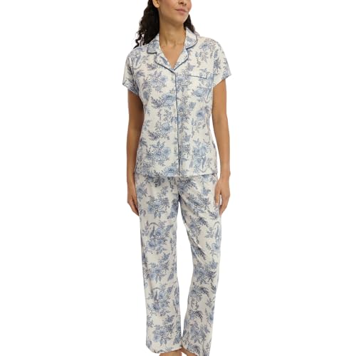 Laura Ashley Damen Pyjamas 2-teiliges Baumwollmischung Kerbkragen Button-Down-Pyjama-Set, Blauer Pfau, L, Blauer Pfau, L von Laura Ashley