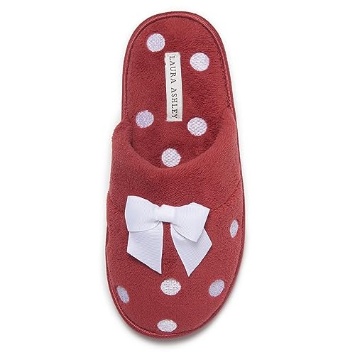 Laura Ashley Ladies Dot Embroidered Soft Terry Plush Scuff Slippers, Medium von Laura Ashley