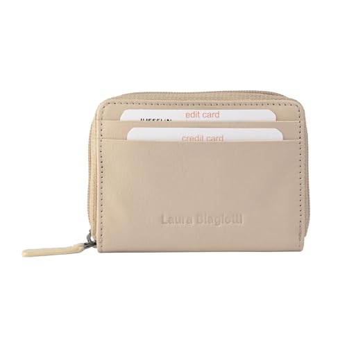 Laura Biagiotti, Damen-Geldbörse aus echtem Leder, klein mit mehrfarbigem Innenraum und Geschenkbox, Beige 26, Modern von Laura Biagiotti