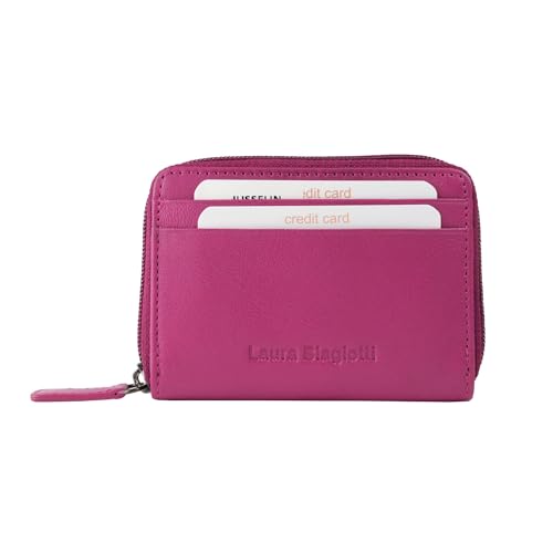 Laura Biagiotti, Damen-Geldbörse aus echtem Leder, klein mit mehrfarbigem Innenraum und Geschenkbox, Fuchsia 26, Modern von Laura Biagiotti