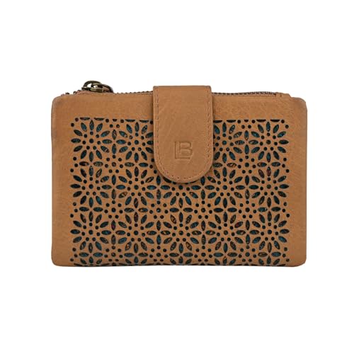 Laura Biagiotti Damen Geldbörse aus Echtem Leder, Geometrisch-Blumenmuster, Kompakt, mit Geschenkbox von Laura Biagiotti