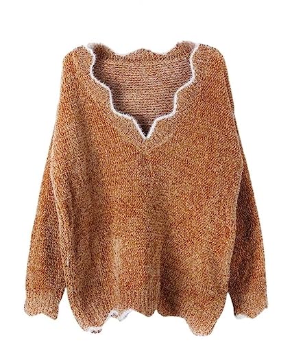 Laura Lily - Damen Winter Pullover Strickpullover Tops Weihnachten Sweatshirt Pulli Strickwaren in große Größe2704-BraunM/L von Laura Lily