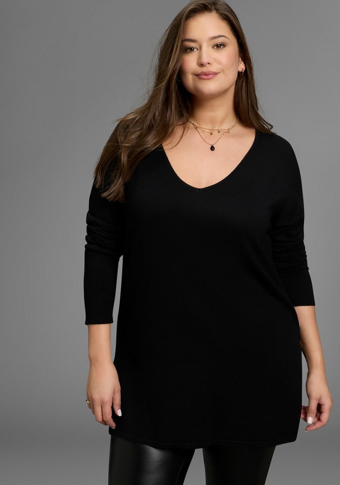 Laura Scott CURVE Longpullover aus fließendem Feinstrick mit schönem V-Ausschnitt - GROSSE GRÖSSE Laura Scott CURVE Longpullover aus fließendem Feinstrick mit schönem V-Ausschnitt - GROSSE GRÖSSE von Laura Scott CURVE