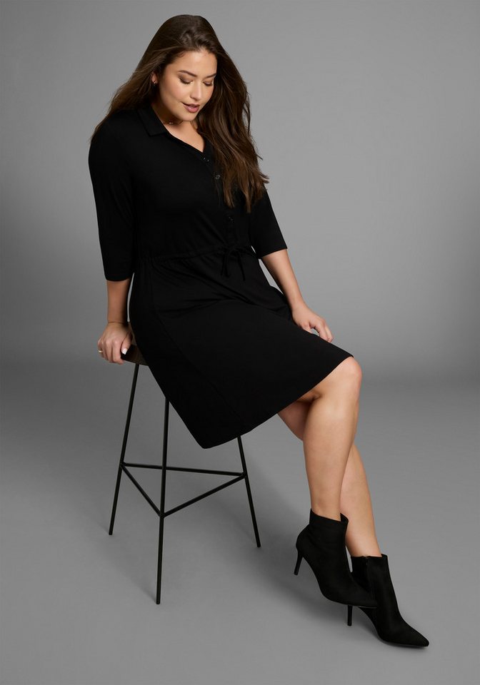Laura Scott CURVE Jerseykleid mit Polo-Kragen und taillierendem Tunnelzug - GROSSE GRÖSSE von Laura Scott CURVE