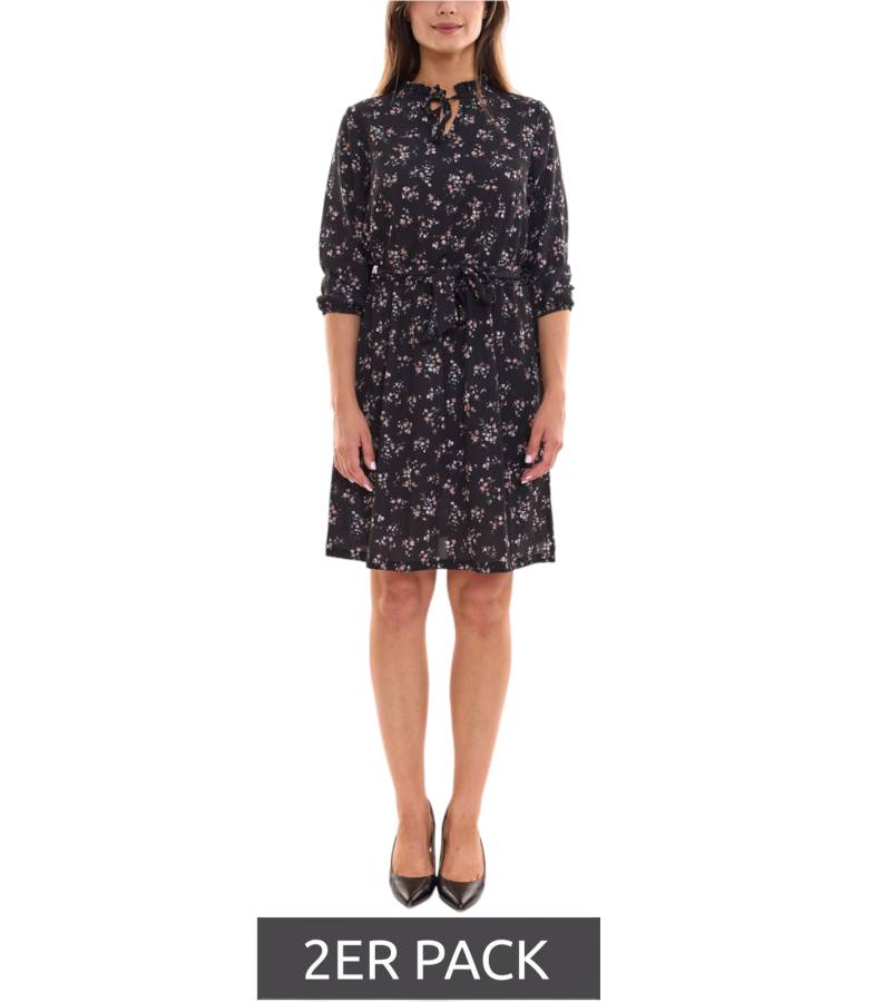 2er Spar-Pack Laura Scott Bubblecrepe Kleid Damen Mini-Kleid mit Allover Blumen-Print Chiffon-Kleid 12329967 Schwarz/Bunt von Laura Scott