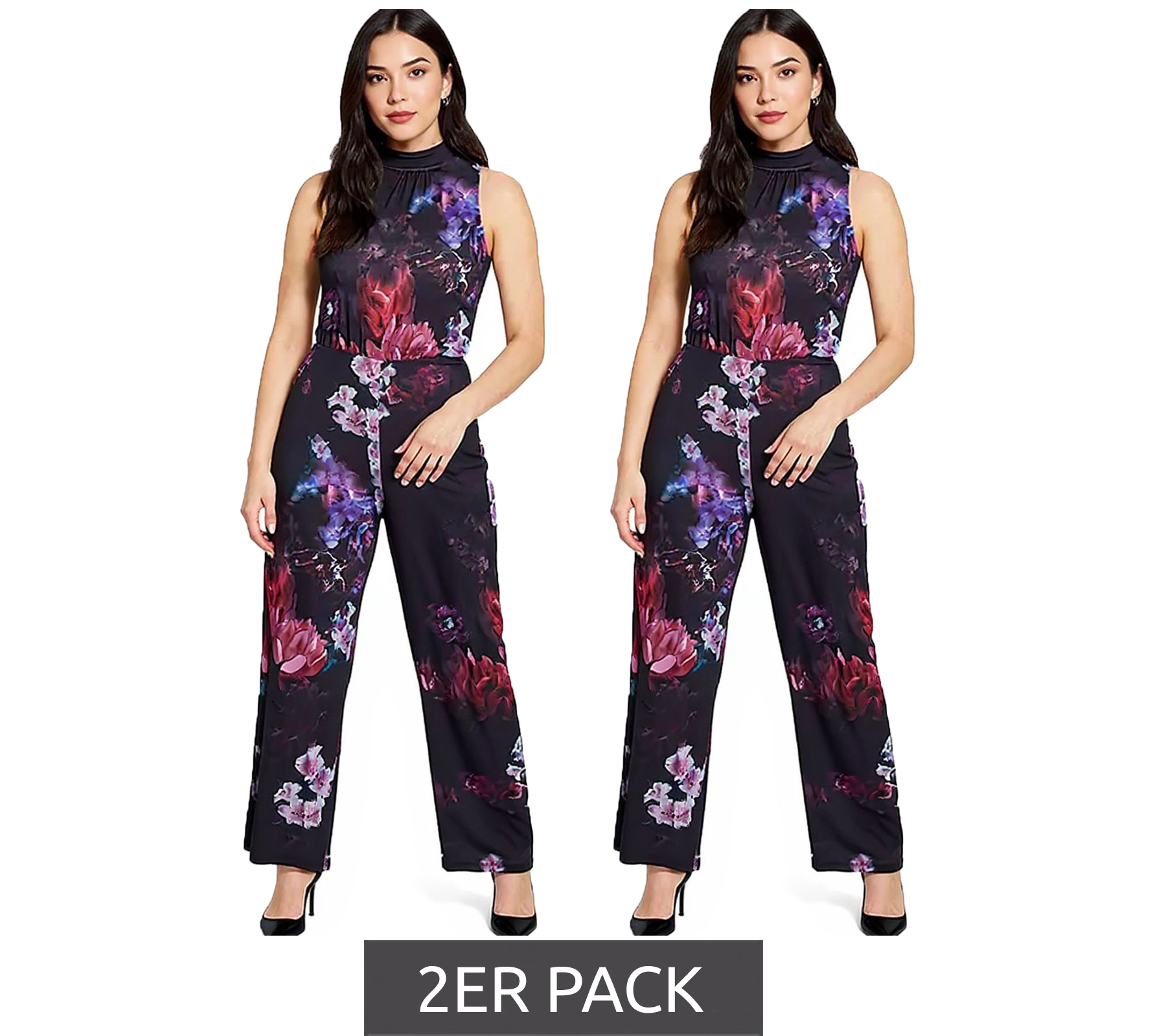 2er Sparpack Laura Scott Overall extravaganter Damen Jumpsuit mit weitem Bein Silvester Einteiler 91219353 Schwarz von Laura Scott