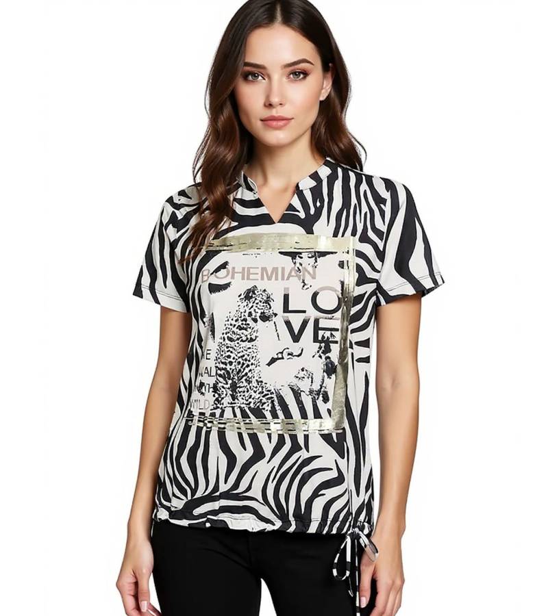 LAURA SCOTT Damen Sommer-Shirt modisches T-Shirt mit Animalprint 14948935 Schwarz von Laura Scott
