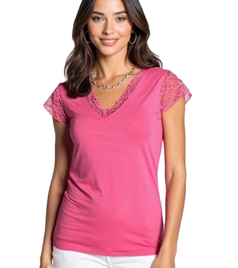 LAURA SCOTT Damen Sommer-Shirt modisches T-Shirt mit Spitze 15514855 Pink von Laura Scott