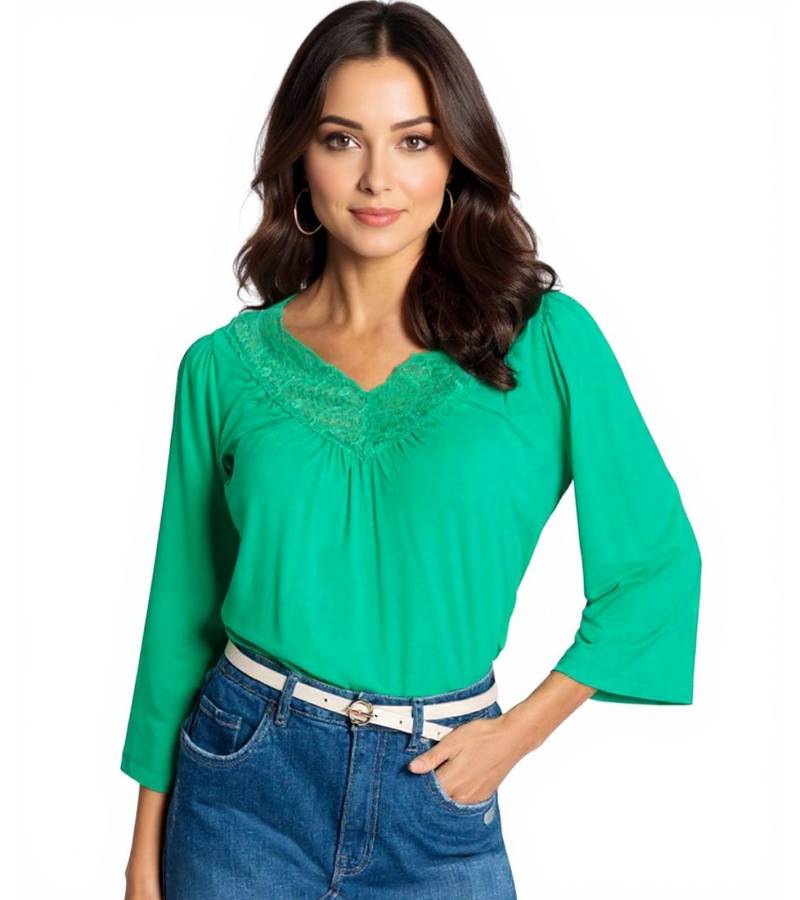 LAURA SCOTT Damen Sommer-Shirt modisches T-Shirt mit Spitze 64649960 Grün von Laura Scott