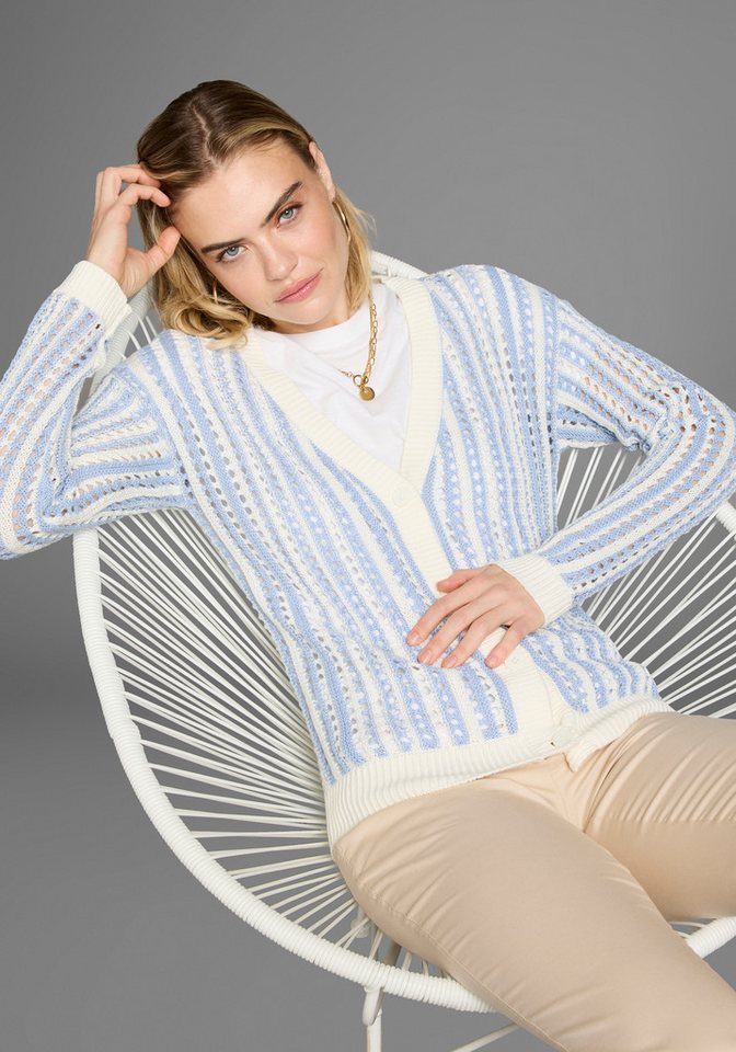Laura Scott Strickjacke mit Streifen und trendigem Lochmuster von Laura Scott
