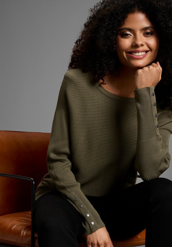 Laura Scott Fledermauspullover Übergangspullover mit überschnittenen Ärmeln in Rippstrick von Laura Scott