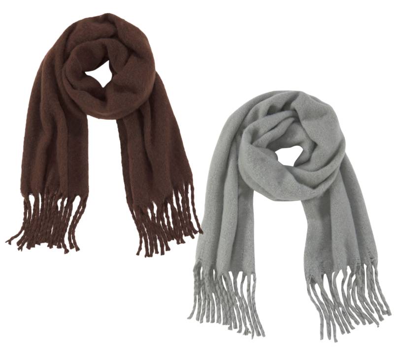 Laura Scott Frühlings-Schal mit Fransen weicher langer Web-Schal schlichter Winter-Schal Braun oder Grau von Laura Scott