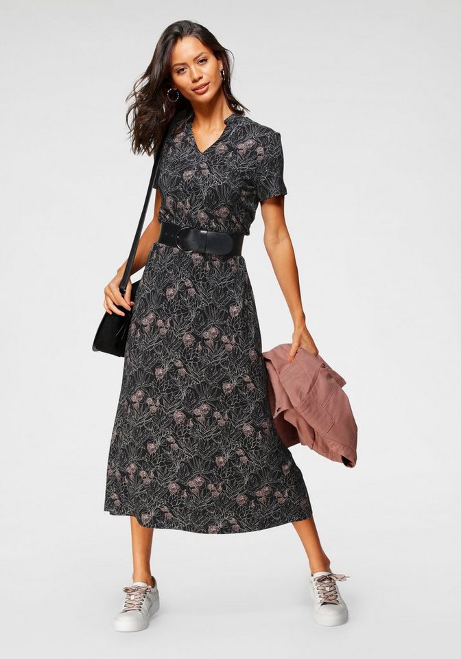 Laura Scott Sommerkleid wadenlang, geblümtes Design, aus Single Jersey, mit Stehkragen von Laura Scott