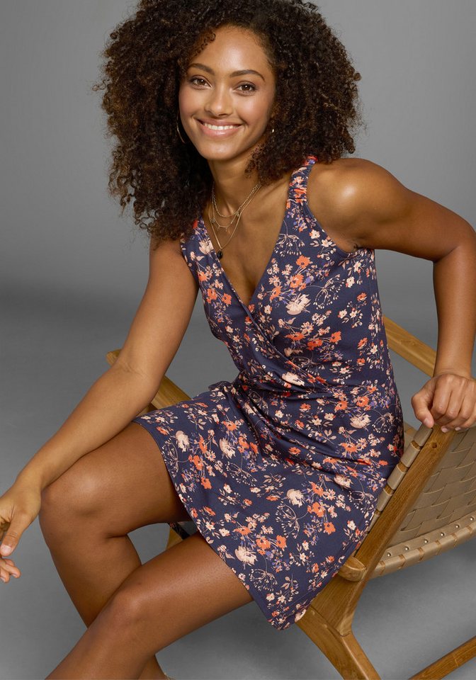 Laura Scott Sommerkleid mit gerafften Trägern & V-Ausschnitt in Wickeloptik von Laura Scott