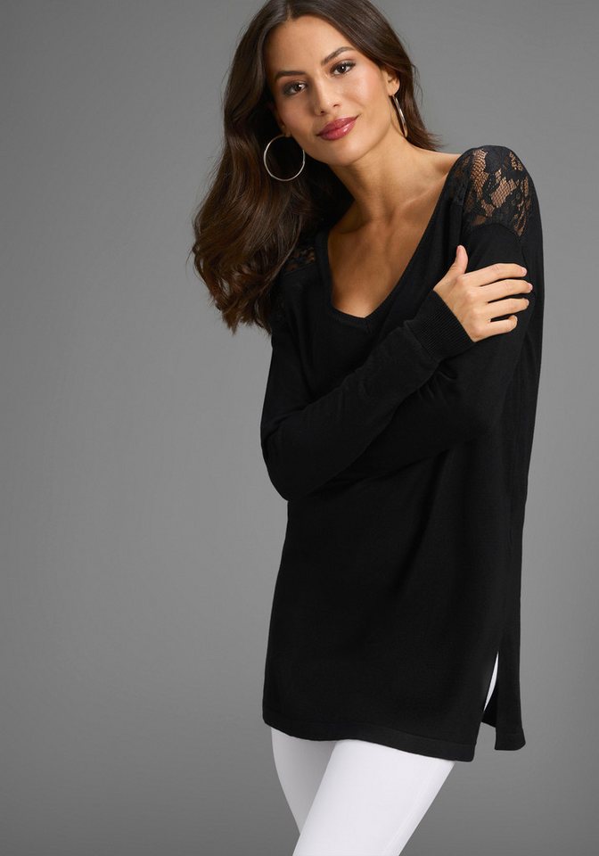 Laura Scott Longpullover mit Spitzendetails und seitlichen Schlitzen - NEUE KOLLEKTION von Laura Scott