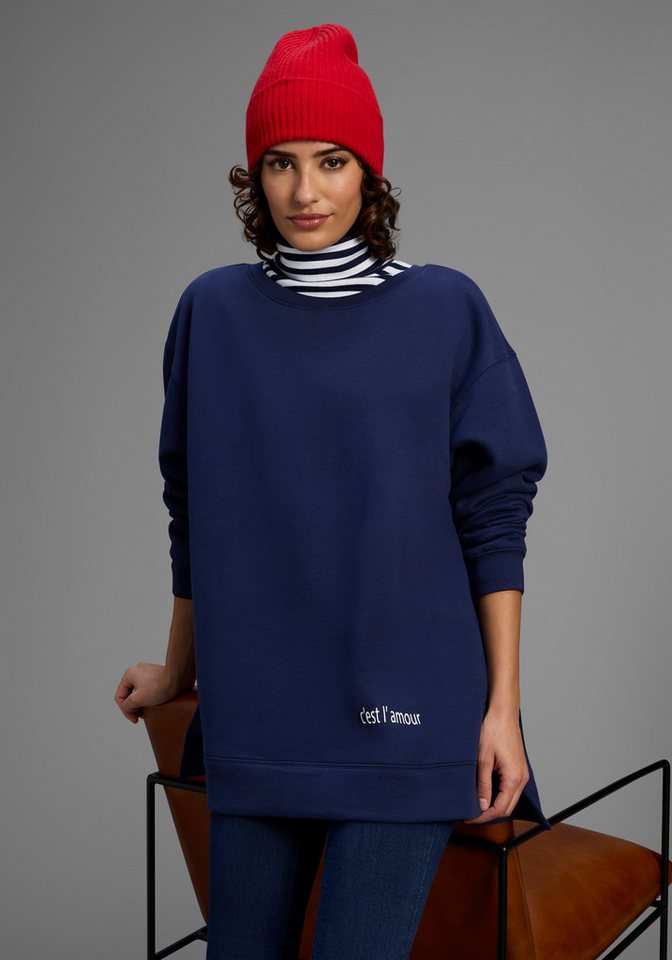Laura Scott Longsweatshirt Weiche Baumwollmischung mit Seitenschlitzen und Schriftprint von Laura Scott