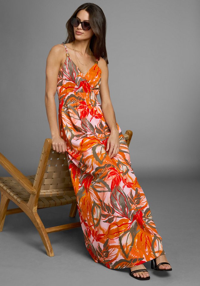 Laura Scott Sommerkleid mit tropischem Druck & gesmokt-elastischem Einsatz von Laura Scott