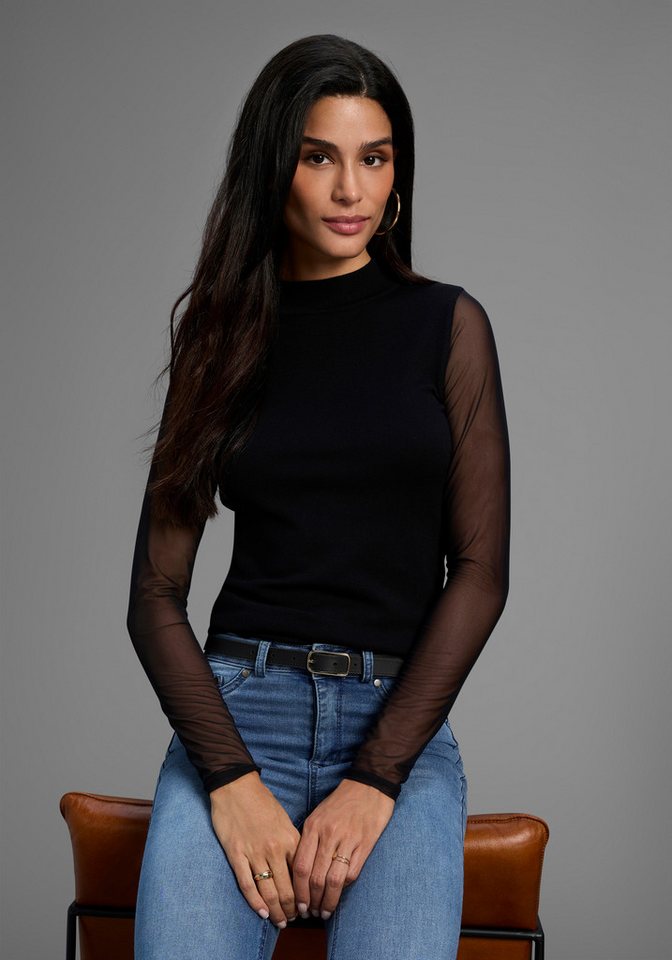 Laura Scott Stehkragenpullover in enger Passform mit Mesh - NEUE KOLLEKTION von Laura Scott