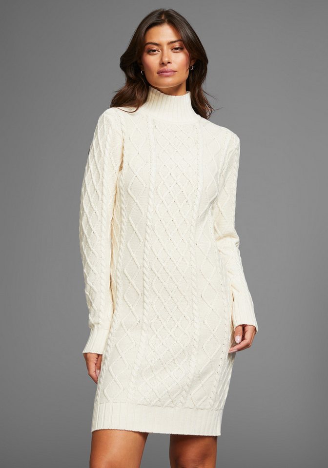 Laura Scott Strickkleid mit Zopfstrickmuster und Stehkragen von Laura Scott
