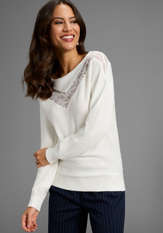 Laura Scott Strickpullover kuscheliger Winterstrick mit femininem Spitzeneinsatz von Laura Scott