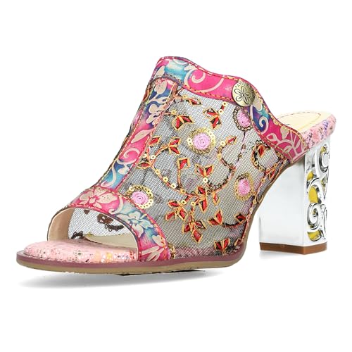 Laura Vita Damen Pantolette Leder Clogs Absatz Boho-Chic Ledao 07, Größe:37 EU, Farbe:Rosa von Laura Vita