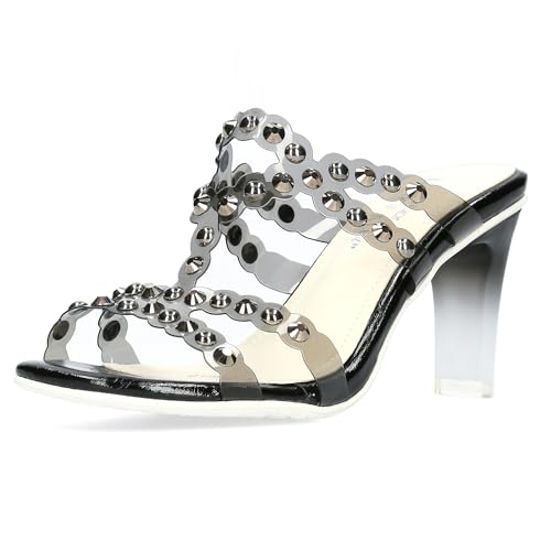 Laura Vita Damen Pantolette transparent mit Strasssteine Cinderella STELLAO-02, Größe:38 EU, Farbe:Schwarz von Laura Vita
