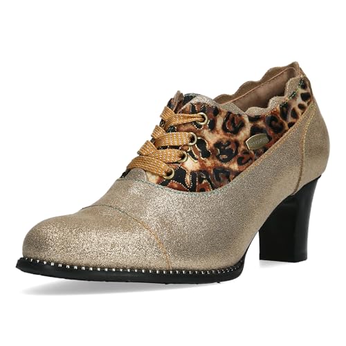 Laura Vita Damen Pumps Leder Schnürpumps mit Blumenmuster Elcodieo 231, Größe:37 EU, Farbe:Gold von Laura Vita