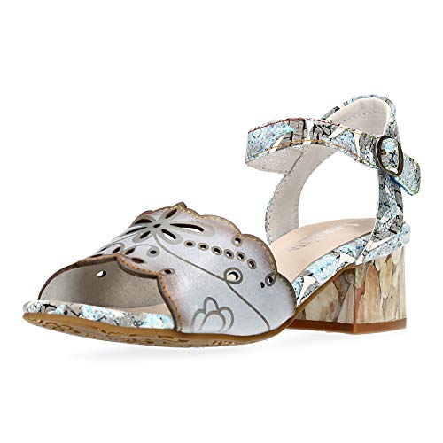 Laura Vita Damen Sandalen Leder Blockabsatz Hucbio 08, Größe:38 EU, Farbe:Blau von Laura Vita