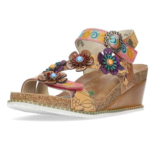 Laura Vita Damen Sandalette Blumen Keilabsatz Leder Bonito 524, Größe:37 EU, Farbe:Beige von Laura Vita