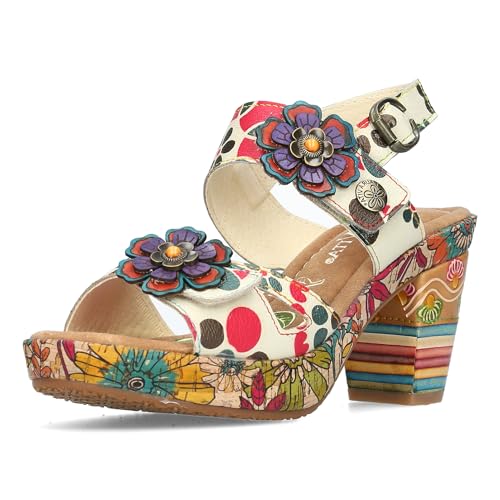 Laura Vita Damen Sandalette EIN Paradies aus Leder mit Klettverschluss NELLAO-15, Größe:39 EU, Farbe:Beige von Laura Vita