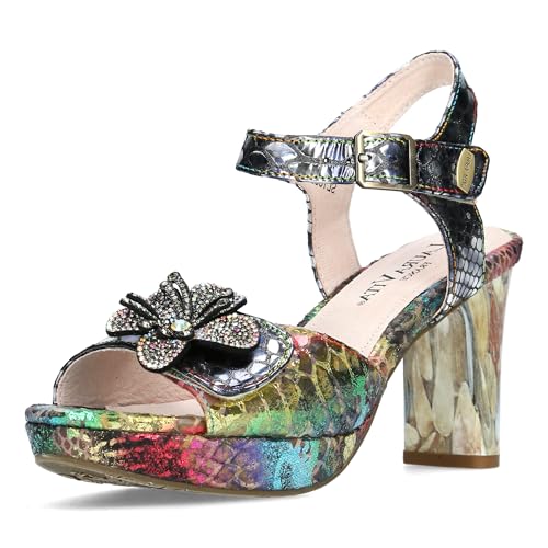 Laura Vita Damen Sandalette aus Leder Klettverschluss Meerjungfrau HICAO-1023, Größe:39 EU, Farbe:Violett von Laura Vita