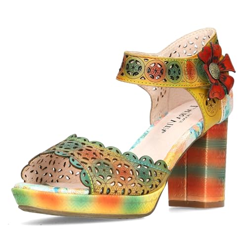 Laura Vita Damen Sandalette farbenfroh mit geometrischen Muster NACIO-325, Größe:38 EU, Farbe:Gelb von Laura Vita