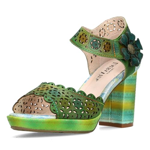 Laura Vita Damen Sandalette farbenfroh mit geometrischen Muster NACIO-325, Größe:39 EU, Farbe:Grün von Laura Vita